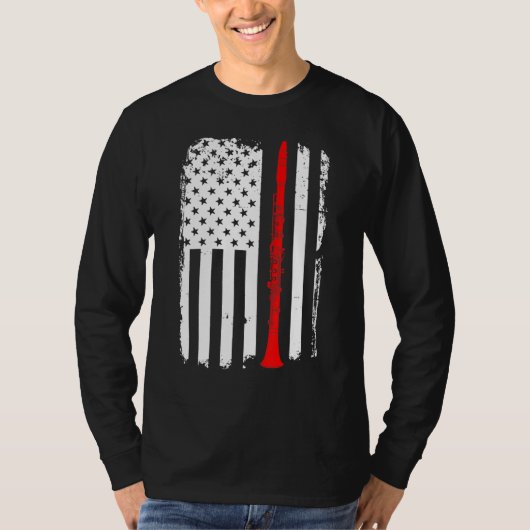 アメリカ合衆国国旗のクラリネットプレイヤーミュージシャンクラリン Tシャツ (正面)