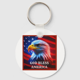 アメリカ合衆国国旗のハゲのワシを祝福 キーホルダー
