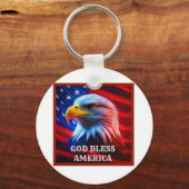アメリカ合衆国国旗のハゲのワシを祝福 キーホルダー (正面)