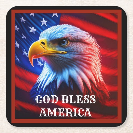 アメリカ合衆国国旗のハゲのワシを祝福 スクエアペーパーコースター (正面)
