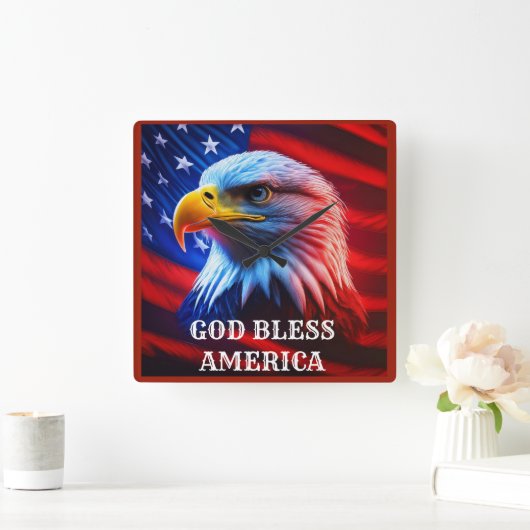 アメリカ合衆国国旗のハゲのワシを祝福 スクエア壁時計 (ホーム)