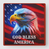アメリカ合衆国国旗のハゲのワシを祝福 スクエア壁時計 (正面)