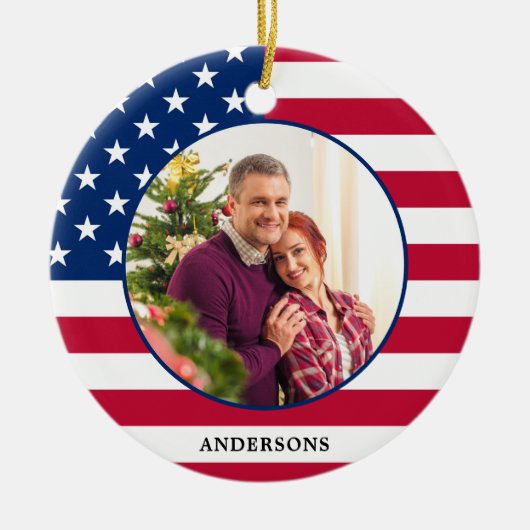 アメリカ合衆国国旗のパーソナライズされた写真 セラミックオーナメント (正面)