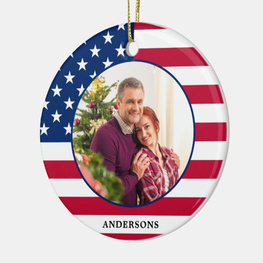 アメリカ合衆国国旗のパーソナライズされた写真 セラミックオーナメント (左)