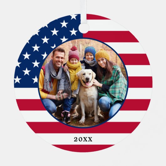 アメリカ合衆国国旗のパーソナライズされた写真 メタルオーナメント (裏面)