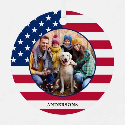 アメリカ合衆国国旗のパーソナライズされた写真 メタルオーナメント (正面)