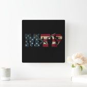 アメリカ合衆国国旗のヴィンテージ スクエア壁時計 (ホーム)