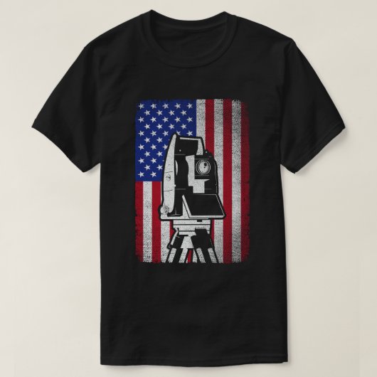 アメリカ合衆国国旗の土地測量士 Tシャツ (デザイン正面)