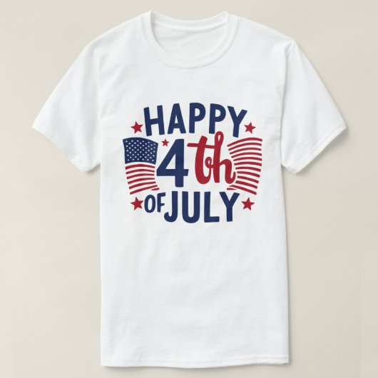 アメリカ合衆国国旗の愛国心が漂う7月の幸せ4日 Tシャツ (デザイン正面)