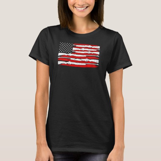 アメリカ合衆国国旗の愛国砲女性男性 Tシャツ (正面)