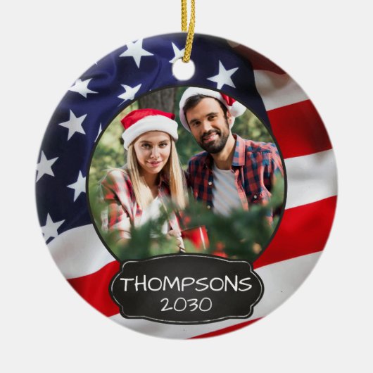 アメリカ合衆国国旗パーソナライズされた2の写真 セラミックオーナメント (正面)