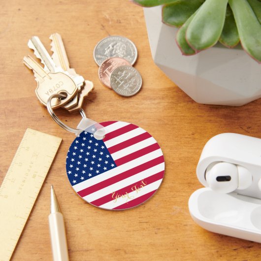 アメリカ合衆国国旗フェイクの金ゴールド モノグラムの キーホルダー (デスク)
