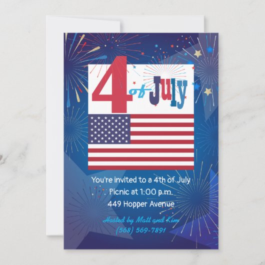 アメリカ合衆国国旗7月4日パーソナライゼーション 招待状 (正面)