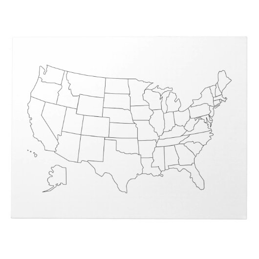 アメリカ合衆国州境付き白地図 ノートパッド (正面)