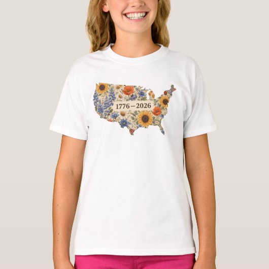 アメリカ合衆国建国250周年記念フローラルマップ  Tシャツ (正面)