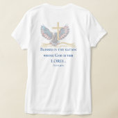 アメリカ合衆国建国250周年記念 アメリカを神が祝福する祝福された国家 Tシャツ (レイダウン裏面)