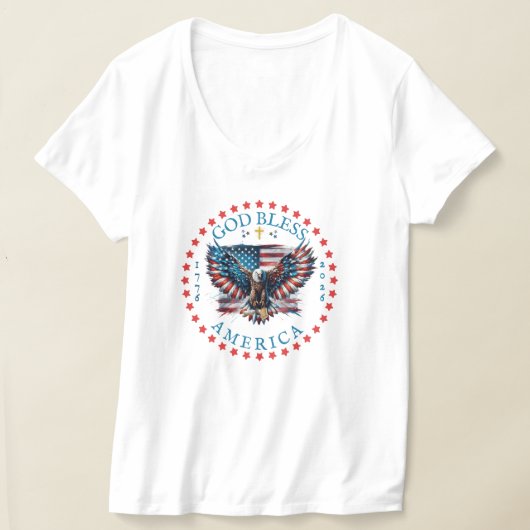 アメリカ合衆国建国250周年記念 アメリカを神が祝福する祝福された国家 Tシャツ (レイダウン)