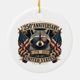 アメリカ合衆国建国250周年記念 アメリカアライグマ レトロな7月4日 セラミックオーナメント