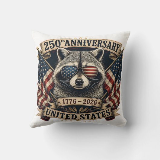 アメリカ合衆国建国250周年記念 アライグマ レトロ 7月4日 クッション (裏面)