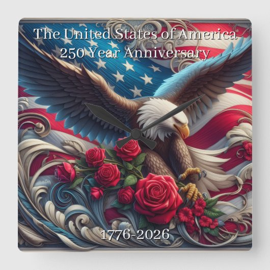 アメリカ合衆国建国250周年記念 スクエア壁時計 (正面)