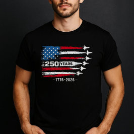 アメリカ合衆国建国250年記念 レッド・ホワイト・ブルーのジェット愛国デザイン Tシャツ