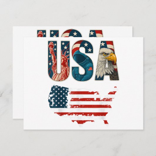 アメリカ合衆国愛国心7月4日米国国旗の自由 招待状 (正面/裏面)