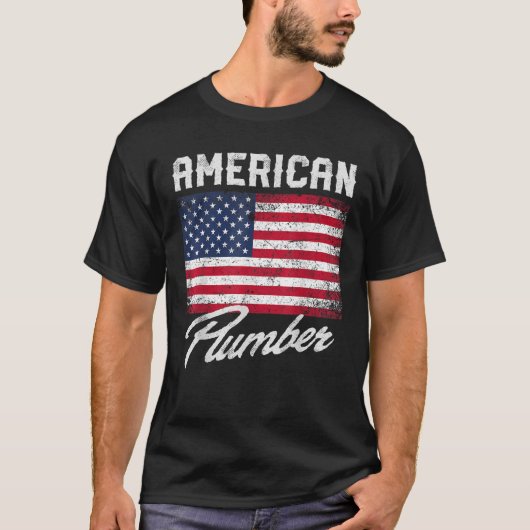 アメリカ合衆国愛国的な配管工男性へ旗 Tシャツ (正面)