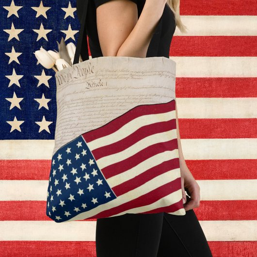 アメリカ合衆国憲法とアメリカ国旗 トートバッグ