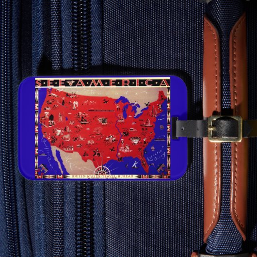 アメリカ合衆国旅行局のヴィンテージマップ ラゲッジタグ (正面インサイチュ4)