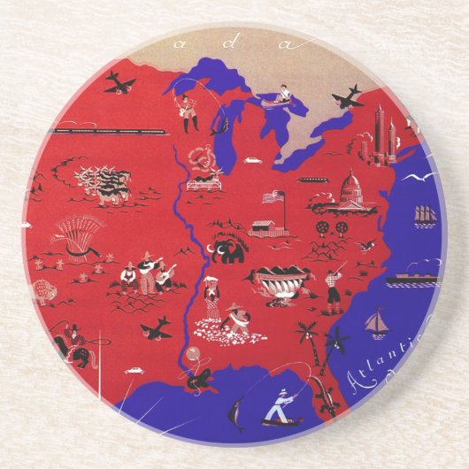 アメリカ合衆国旅行局のヴィンテージ地図 コースター (正面)