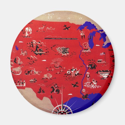 アメリカ合衆国旅行局のヴィンテージ地図 マグネット (正面)