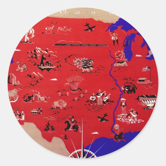 アメリカ合衆国旅行局のヴィンテージ地図 ラウンドシール (正面)