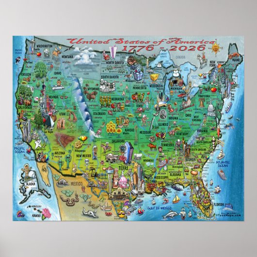 アメリカ合衆国楽しい地図ポスター ポスター (正面)