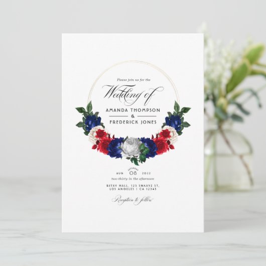 アメリカ合衆国結婚愛国的な写真 招待状 (スタンド正面)