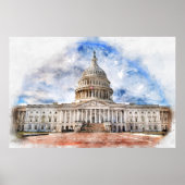 アメリカ合衆国議会議事堂 パステル画 ワシントンD.C. ポスター (正面)