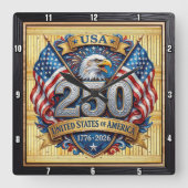 アメリカ合衆国250周年記念盾鷲 スクエア壁時計 (正面)