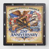 アメリカ合衆国250周年記念　革命的遺産 スクエア壁時計 (正面)