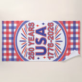 アメリカ合衆国250周年 | 1776–2026 セミクワイセンテニアル ビーチタオル (正面)