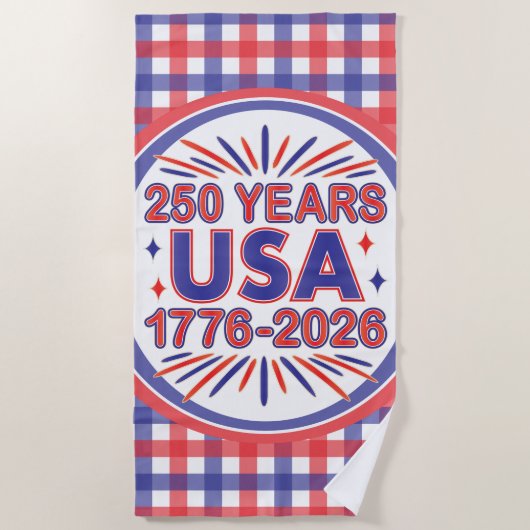 アメリカ合衆国250周年 | 1776–2026 セミクワイセンテニアル ビーチタオル (正面)