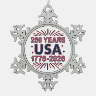 アメリカ合衆国250周年 1776–2026 セミクワインセンテニアル スノーフレークピューターオーナメント