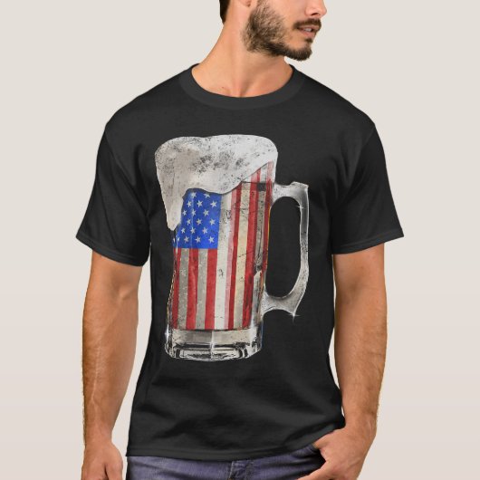 アメリカ合衆国7月4日ビールアメリカ国旗の飲酒パーティー Tシャツ (正面)