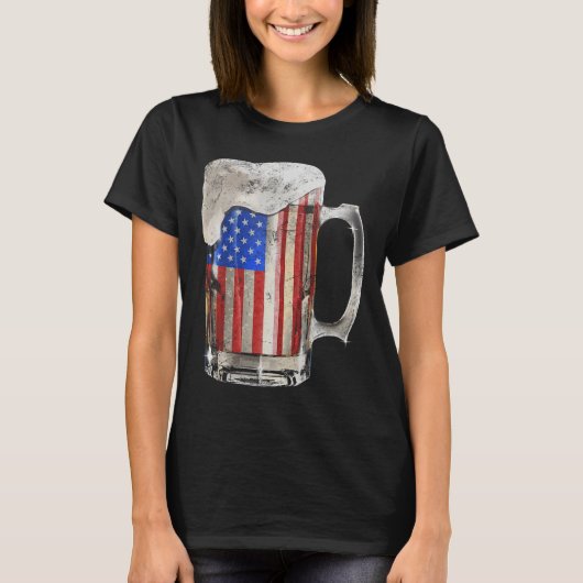アメリカ合衆国7月4日ビールアメリカ国旗の飲酒パーティー Tシャツ (正面)
