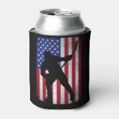 アメリカ合衆国7月4日愛国的アイスホッケー国旗 缶クーラー (缶正面)