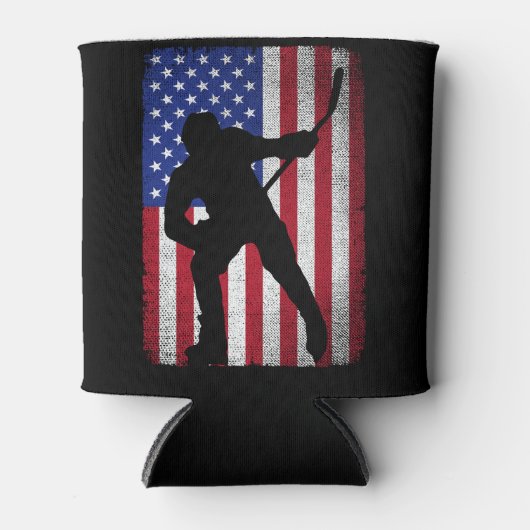 アメリカ合衆国7月4日愛国的アイスホッケー国旗 缶クーラー (正面)