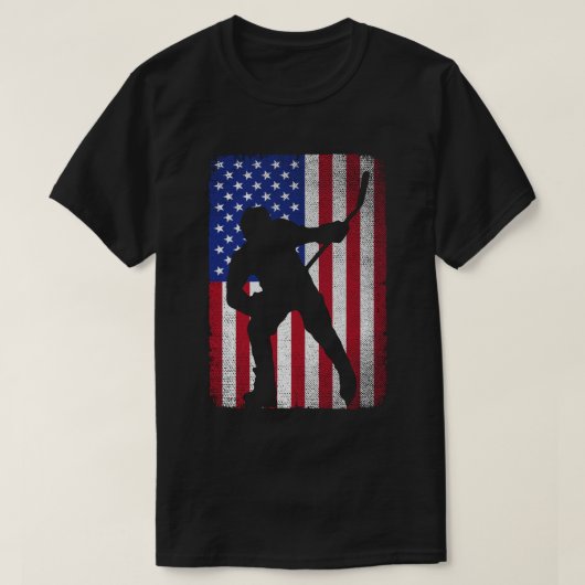 アメリカ合衆国7月4日愛国的アイスホッケー国旗 Tシャツ (デザイン正面)