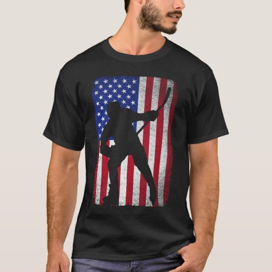 アメリカ合衆国7月4日愛国的アイスホッケー国旗 Tシャツ (正面)