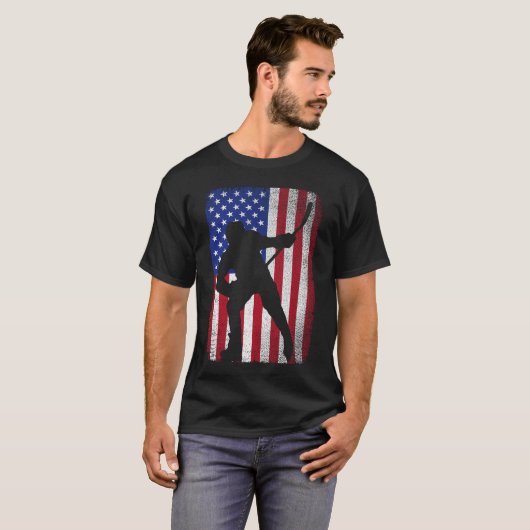 アメリカ合衆国7月4日愛国的アイスホッケー国旗 Tシャツ (正面フル)