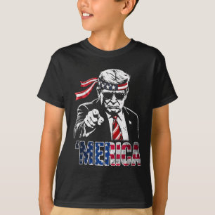 アメリカ合衆国7月4日Merica Trump American Flag Tシャツ