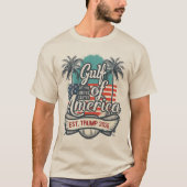 アメリカ合衆国 アメリカ トランプ 2025 アメリカ国旗の湾 Tシャツ (正面)