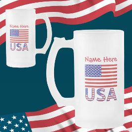 アメリカ合衆国 アメリカ 国旗 赤 カスタマイズ フロストグラスビールジョッキ